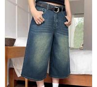 Y2K Street Vintage gewaschene Denim mit Katzen-Whisker-Effekt, weite Bermuda-Shorts mit Tasche, lässige kurze Hose aus Denimmaterial