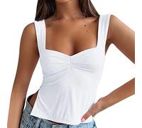 Y2K Tank Top Damen Sexy - Crop Tops Ärmellos Enge Oberteile Damen Falten Bustier Sweetheart Neck Seitenschlitz Trägershirt 90s Girls Cropped Cami Shirts für Damen Teenager Mädchen Streetwear