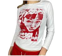 Y2k Top Langarm: aesthetic top crop Portrait Print Oberteile Bauchfrei E-Girl Clothes Pullis Vintage Streetwear 90er Graphic Tee Tshirt Summer Tops Blusen