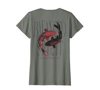 Y2K Vintage Graffiti Nishikigoi Fisch Backprint Koi Karpfen T-Shirt, Damen, Heidekraut/Armeegrün, XL