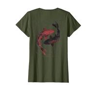 Y2K Vintage Graffiti Nishikigoi Fisch Backprint Koi Karpfen T-Shirt, Damen, Olivgrün, 3XL