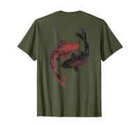 Y2K Vintage Graffiti Nishikigoi Fisch Backprint Koi Karpfen T-Shirt, Herren, Olivgrün, XXL