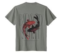 Y2K Vintage Graffiti Nishikigoi Fisch Backprint Koi Karpfen T-Shirt, Kinder, Heidekraut/Armeegrün, 140