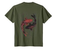 Y2K Vintage Graffiti Nishikigoi Fisch Backprint Koi Karpfen T-Shirt, Kinder, Olivgrün, 140