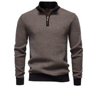 (Y6228-Black, XXL) Men's Clothing Classic Classic Striped Knitwear Men Cotton Blend Sweater Mock Neck Warm Thickened Old Money Luxury