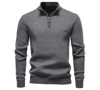 (Y6228-DarkGrey, L) Men's Clothing Classic Classic Striped Knitwear Men Cotton Blend Sweater Mock Neck Warm Thickened Old Money Luxury