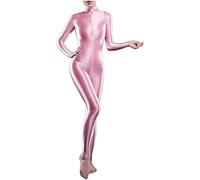 Yaaapiy Damen Ganzkörperanzug Jumpsuit Einteiler Hose Overall Halb-transparent Body Bodysuit eng Kostüm Catsuit mit Reisverschluss Dessous (Rosa, M)