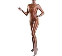 Yaaapiy Damen Ganzkörperanzug Jumpsuit Einteiler Hose Overall Halb-transparent Body Bodysuit eng Kostüm Catsuit mit Reisverschluss Dessous (Coffee, M)