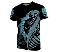 YABEME Herren Wikinger T-Shirt 3D-Druck Nordische Mythologie Celtic Dragon Tattoo Tee Tops Biker Geschenk,Blau,5XL