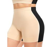 YADIFEN Bauchweg Unterhose Damen Shapewear Miederhose Body Shaper Miederpants Mitte Taille Bauch Weg Hose mit Bein Figurformende Unterwäsche unter Kleid Kurze Shorts(Schwarz+Beige,3XL)