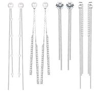 YADOCA 4 Paare Lange Quaste baumeln Tropfen Ohrringe für Damen Mädchen Kristall Perle Strass Kette Ohrringe für Hochzeit Silber Perle Hängend Ohrstecker Set