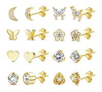 YADOCA 8 Paar Ohrstecker Set für Damen Mädchen Kleine Ohrstecker Silber Edelstahlt Hypoallergen Ohrringe Mond Herz Schmetterling Blume Ohrstecker Zirkonia Ohrringe