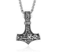 YADOCA Wikinger Thors Hammer Kette Herren Edelstahl mit Keltischer Knot Thors Hammer Anhänger Schmuck Wikinger Geschenk Schwarz/Silber