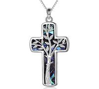 YAFEINI Baum des Lebens Kreuz Kette 925 Sterling Silber Damen Lebensbaum Kreuz Anhänger Halskette Schmuck für Damen