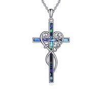 YAFEINI Glaube Kreuz Kette Damen 925 Sterling Silber religiöse Abalone Anhänger Halskette Glaube Hoffnung Liebe Schmuck für Damen Mädchen