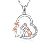 YAFEINI Hund Kette 925 Sterling Silber Pfotenabdruck Liebe Herz Anhänger Halskette Tier Schmuck Hund Geschenk für Mädchen Frauen