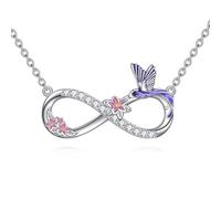 YAFEINI Kolibri Kette für Damen 925 Sterling Silber Kolibri Unendlichkeits Anhänger mit Roter Glockenblume Kolibris Schmuck Geschenke für Damen Mädchen (Kolibri Kette)