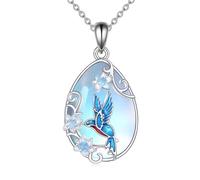 YAFEINI Kolibri Kette für Damen 925 Sterling Silber Vogel Mondstein Anhänger Halskette mit Blumen Kolibri Schmuck Geschenke für Damen (Kolibri Kette)