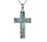 YAFEINI Kreuz Baum des Lebens Halskette Sterling Silber Abalone Muschel Baum des Lebens Anhänger Damen Schmuck, Metall