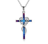 YAFEINI Kreuz Kette 925 Sterling Silber Religiöse Kreuz Anhänger Halskette mit Gravur Faith Hope Love Schmuck für Damen Mädchen Herren (Silberne glaubenskreuzkette)