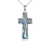 YAFEINI Kreuz kette S925 Sterling Silber Abalone Muschel Baum des Lebens Anhänger Halskette Kreuz Schmuck für Damen