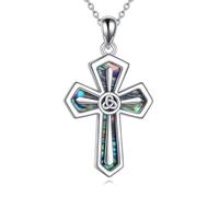 YAFEINI Kreuz Kette S925 Sterling Silber Abalone Muschel Baum des Lebens Anhänger Halskette Kreuz Schmuck für Damen (keltischer Knoten)