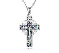 YAFEINI Kreuz Kette S925 Sterling Silber Abalone Muschel Baum des Lebens Halskette Anhänger Kreuz Schmuck für Damen(Zeit)