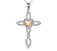 YAFEINI Kreuz Kette Sterling Silber Keltisch Herz Unendlichkeit Anhänger Halskette Schmuck für Damen Mädchen (Kreuz Halskette-November Geburtsstein)