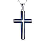 YAFEINI Kreuz Kette Sterling Silber Stammbaum des Lebens Religiöses Kreuz Anhänger Halskette Schmuck Geschenke für Damen Mutter Tochter Familienmitglied (Blaue Kreuzkette)