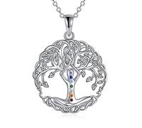 YAFEINI Lebensbaum Kette für Damen 7 Chakra Halskette Sterling Silber Kreuz Chakra Halsketten für Mama Frauen Mädchen(Baum des Lebens Halskette)