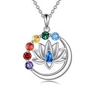 YAFEINI Lotus Halskette Damen - 925 Sterling Silber 7 Chakra Anhänger Kette Yoga Heilende Schmuck Geschenk für Frauen & Mädchen
