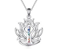 YAFEINI Lotus Halskette für Damen 925 Sterling Silber 7 Chakra Anhänger Kette Chakra Heilstein Energiebalance Yoga Schmuck Geschenke für Mädchen Mütter (Yoga Kette)