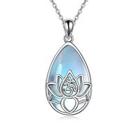 YAFEINI Lotus Kette Sterling Silber Mondstein Lotus Blume Halskette Yoga Schmuck Geschenke für Damen