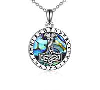 YAFEINI Mjölnir-Halskette aus Sterlingsilber, Abalone-Muschel, Wikinger-Schmuck, nordischer Thorshammer-Amulett-Anhänger, keltischer heidnischer nordischer Talisman-Schmuck für Damen und Herren