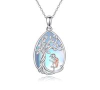 YAFEINI Mondstein Baum des Lebens Kette S925 Sterling Silber Engel Halskette Anhänger Schmuck Schutzengel Geschenk für Damen Mädchen
