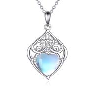 YAFEINI Mondstein Kette in Herzform für Damen Sterling Silber Filigrane Anhänger Halskette Schmuck Geschenke für Mutter Ehefrau Tochter(Herz Mondstein)