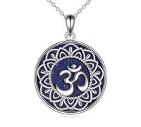 YAFEINI Om Kette 925 Sterling Silber Yoga Ohm Anhänger Halskette Lotus Schmuck Geschenk für Damen Mädchen Blau Lapislazuli Kette (Lotus Om)