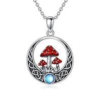 YAFEINI Pilz Kette Sterling Silber Keltischer Knoten Mond Pilz Anhänger Halskette Pilz Schmuck Geschenke für Damen