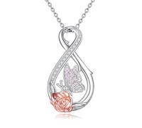 YAFEINI Schmetterling Kette für Damen 925 Sterling Silber Unendlichkeit Infinity Halskette Anhänger Rosen Kette Schmuck Geschenke für Frauen Mädchen (Infinity Halskette)