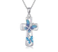 YAFEINI Schmetterling Kette Sterling Silber Kreuz Anhänger Halskette Schmuck Geschenk für Damen Frauen Mütter