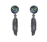YAFEINI Schwarz Feder Ohrringe 925 Sterling Silber Abalone Muschel Dangle Ohrringe Boho Schmuck Geschenk Für Frauen Männer Punk Statement Accessories