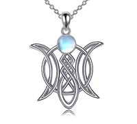 YAFEINI Triple Mond Göttin Halskette für Damen 925 Sterling Silber Mondstein Anhänger Kette Keltischer Knoten Mondstein Schmuck Geschenke für Mädchen