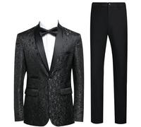 Yaflonjaa Herren Anzug Jacquard Zweiteiler Schal Revers EIN Knopf Smoking Business Uniform