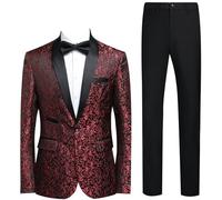 Yaflonjaa Herren Anzug Jacquard Zweiteiler Schal Revers EIN Knopf Smoking Business Uniform