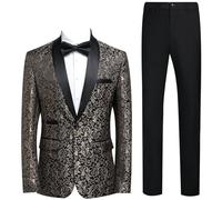 Yaflonjaa Herren Anzug Jacquard Zweiteiler Schal Revers EIN Knopf Smoking Business Uniform