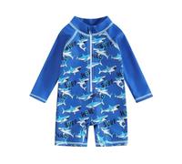 YAGATA Baby Badeanzug Junge Kleinkind EIN Stück Rash Guard Badeanzug Kurze Ärmel Reißverschluss Kleinkind Sommer Strand Bademode 0-3 Jahre Marineblauer Hai 1-2 Janre