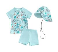 YAGATA Kinder Jungen Badeanzug Bademode Jungen Uv-Schutz Bade-Set Dinosaurier Badeshorts Badebekleidung Hellblauer Haier 18-24 Monate