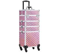Yaheetech 4-in-1 Kosmetikkoffer, Trolley Schminkkoffer, Großer Make up Koffer, Abschließbar Multikoffer Friseurkoffer Beauty Case mit Rollen und Schublade, Glitzer Rosa