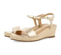 Yalaha Damen-Sandalen aus schwarzem Leder mit Jute-Absatz, platin, 40 EU