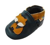 YALION Baby Junge Mädchen Weicher Leder Lauflernschuhe Krabbelschuhe Babyhausschuhe mit Wildledersohlen(20/21EU, Dunkelgrün Fuchs-09)
